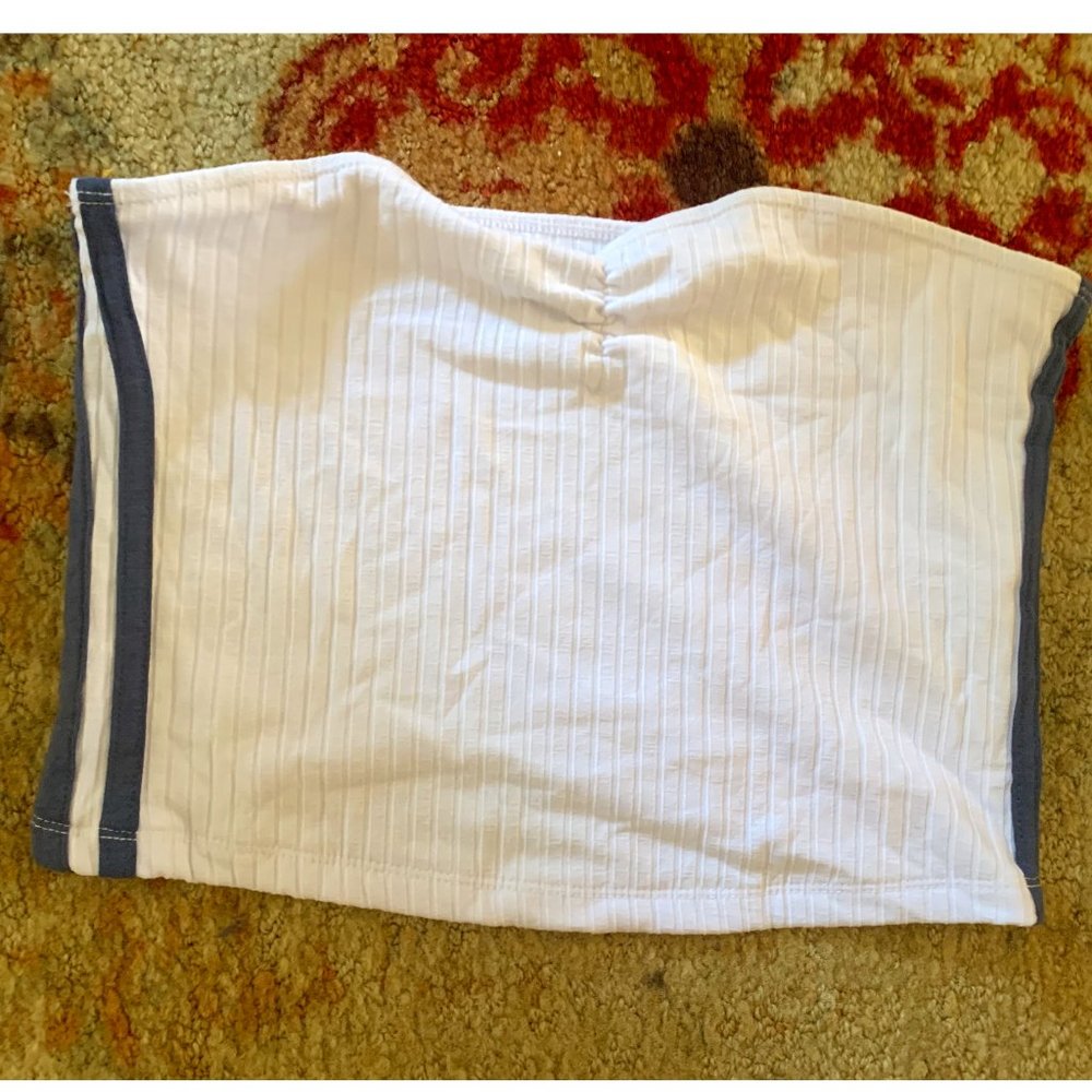 Any 6 for $43 | White Bandeau Top Navy Stripes